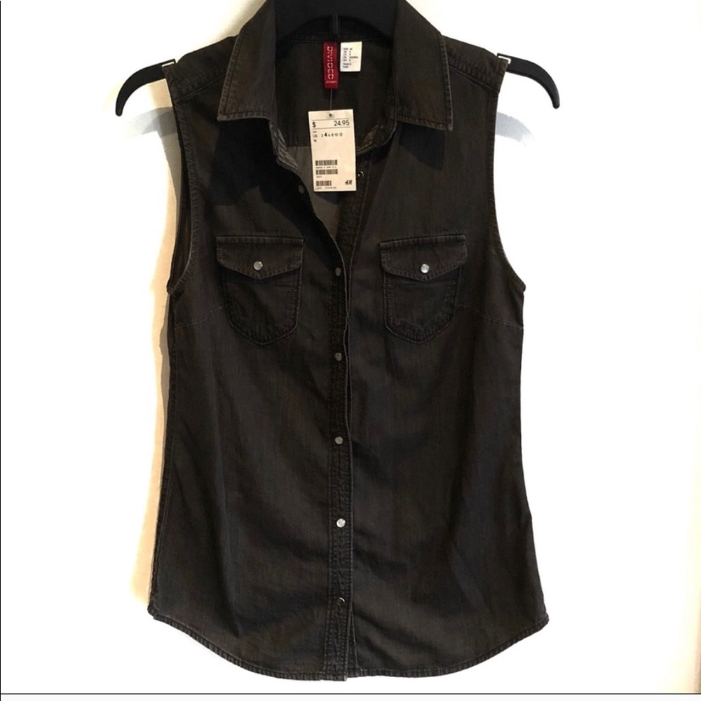 NWT H&M Black Denim Button Down